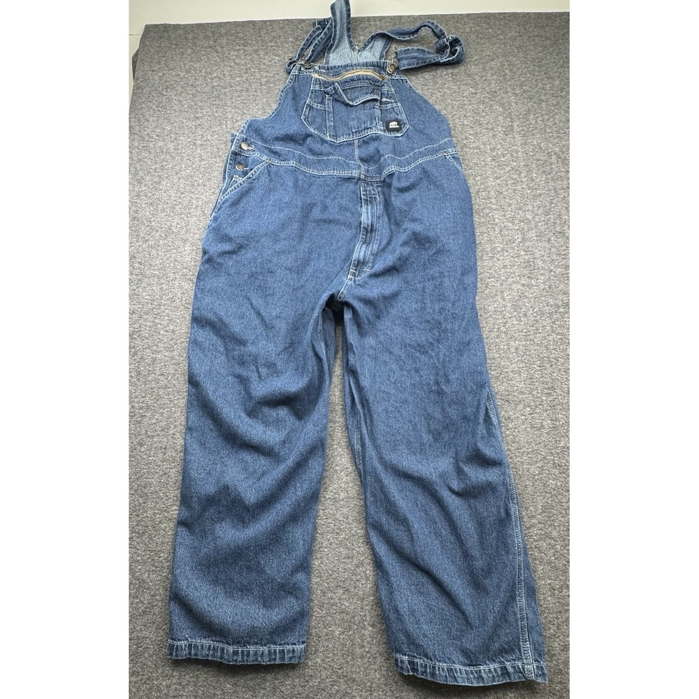 Berne Bib Overalls Mens Sz 54x28 Blue Denim Cargo Pocket Outdoor Farm Workwear